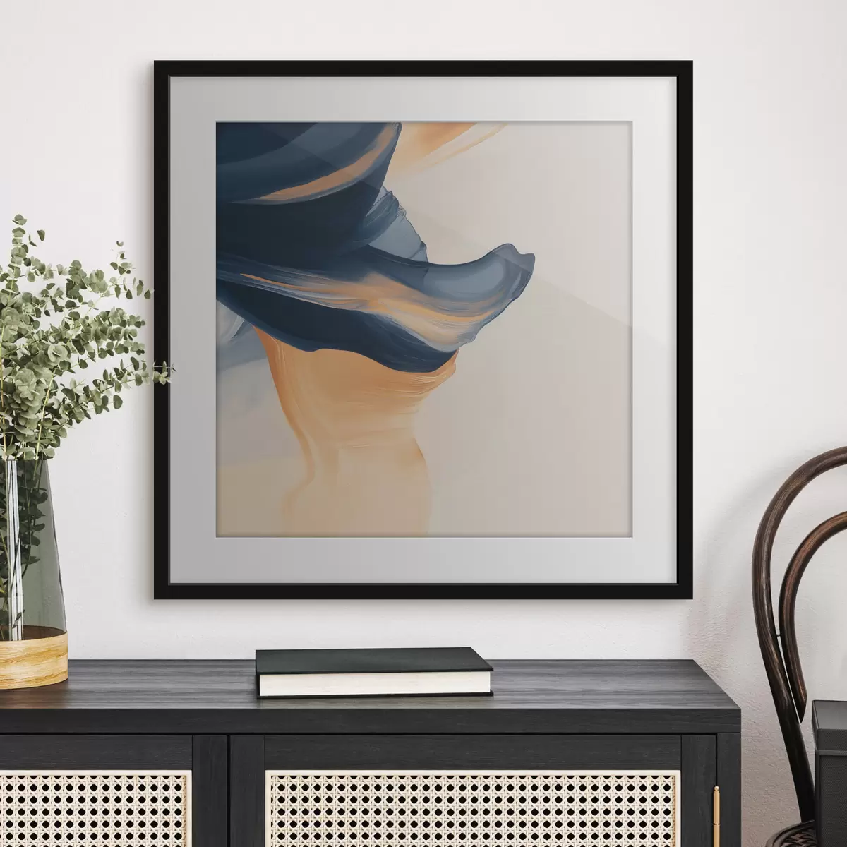 Poster Composizione caratterizzata da tonalità di blu intenso e pesca caldo in uno stile pittorico contemporaneo f48883