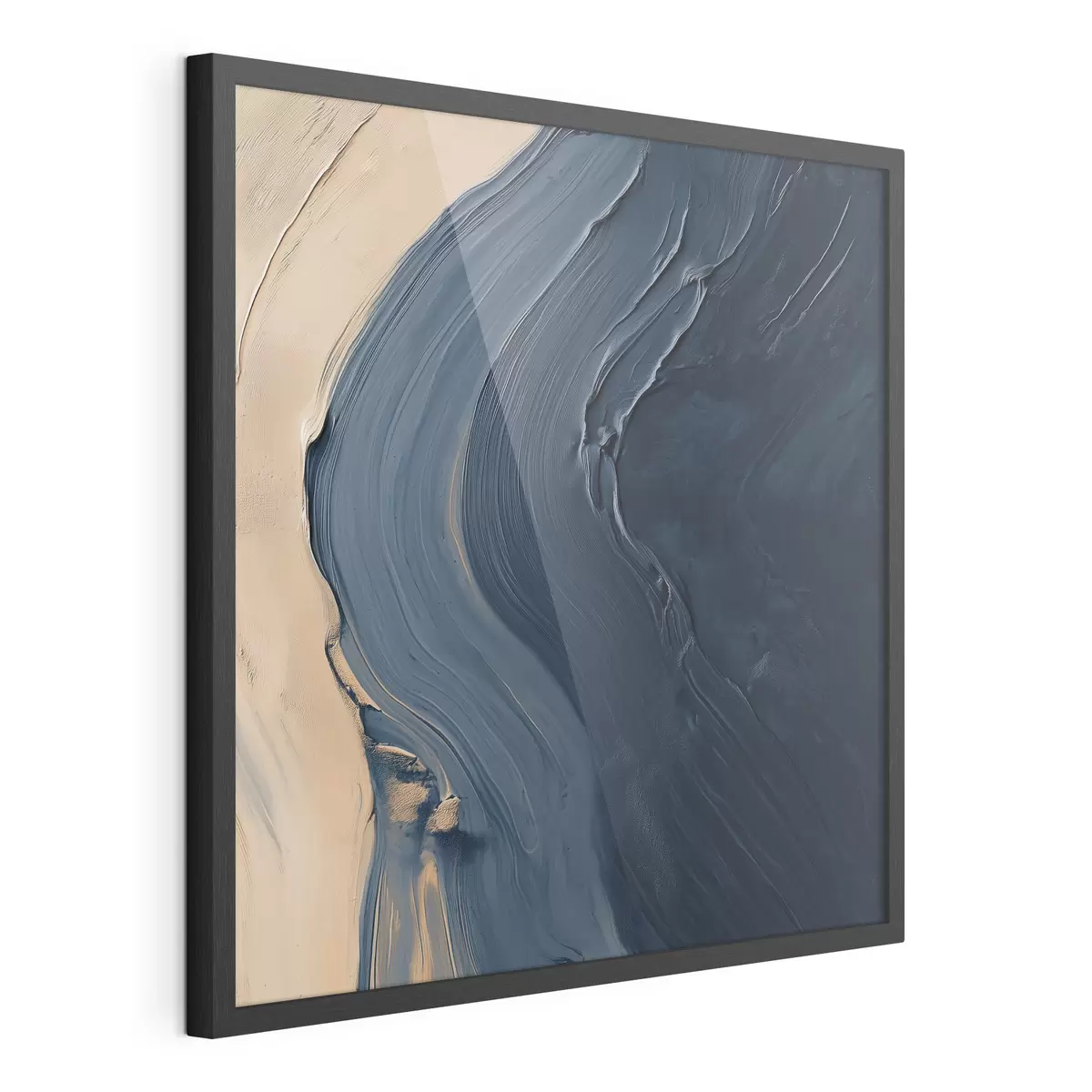 Poster Onde astratte di un blu intenso su uno sfondo beige, con pennellate espressive in stile pittura a olio f48884