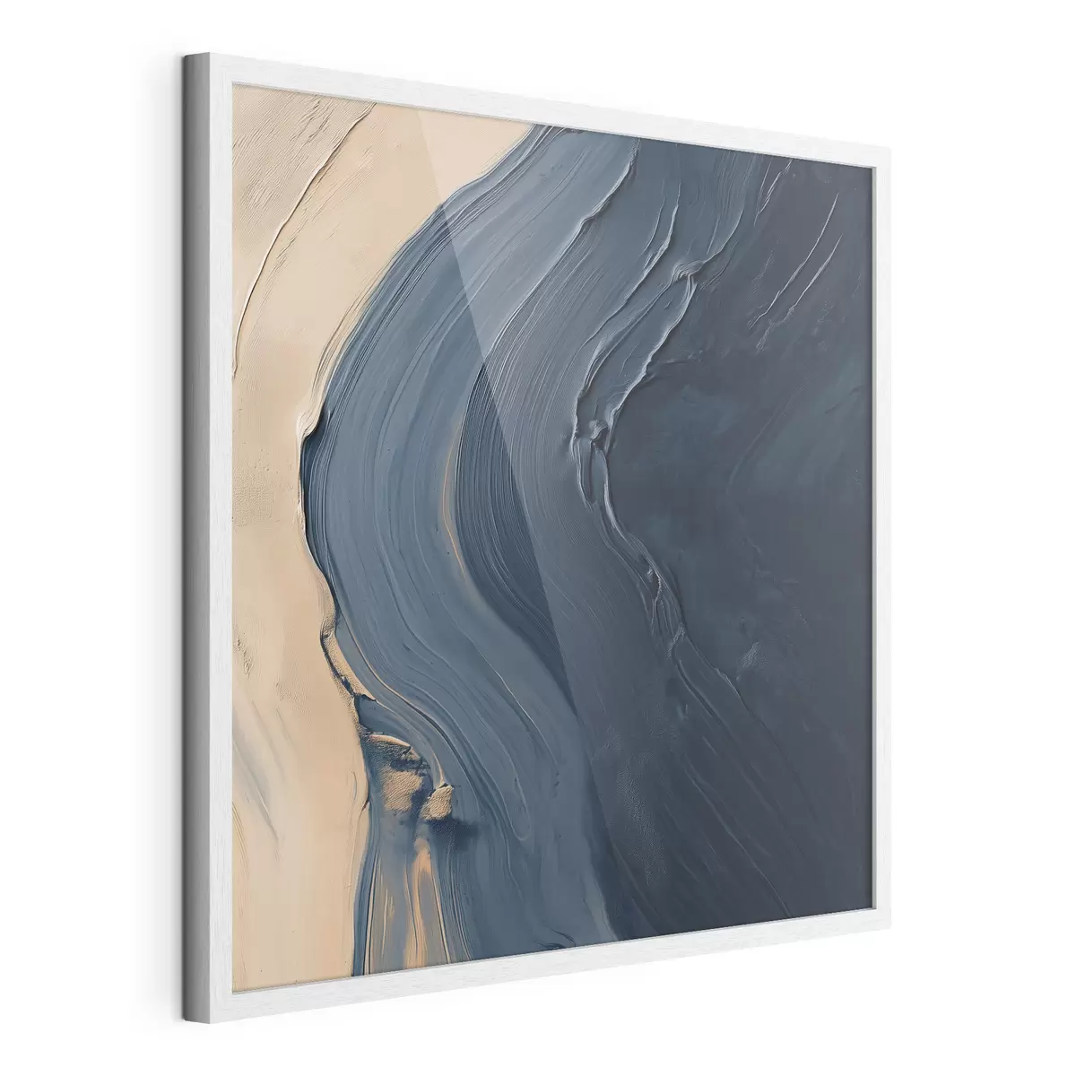 Poster Onde astratte di un blu intenso su uno sfondo beige, con pennellate espressive in stile pittura a olio f48884