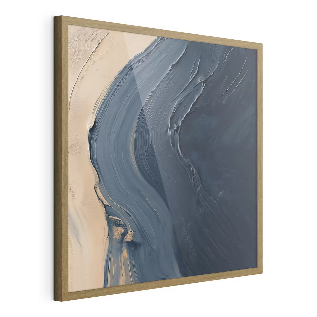 Poster Onde astratte di un blu intenso su uno sfondo beige, con pennellate espressive in stile pittura a olio f48884