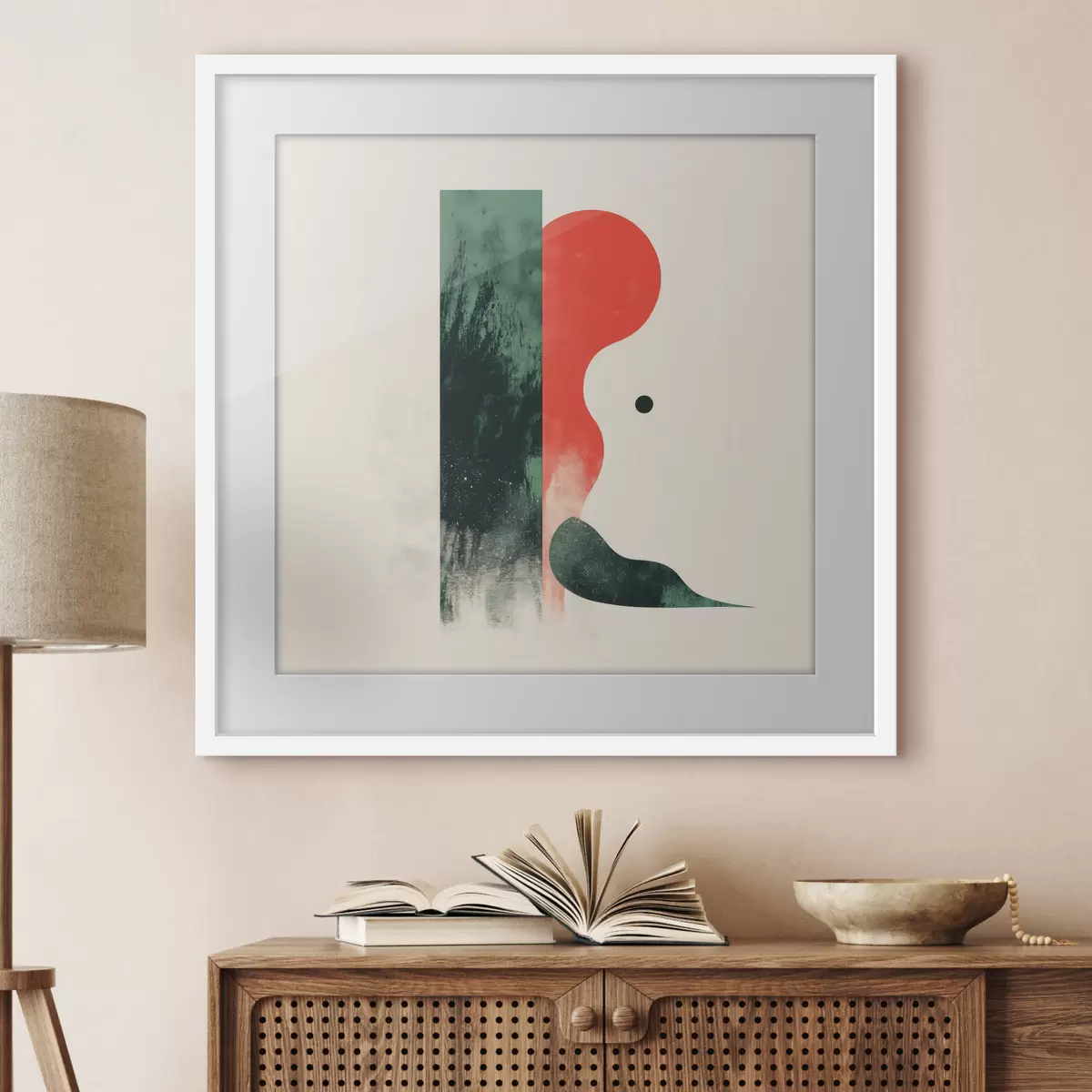 Poster Composizione geometrica contemporanea con figure astratte rosse e verdi f48888