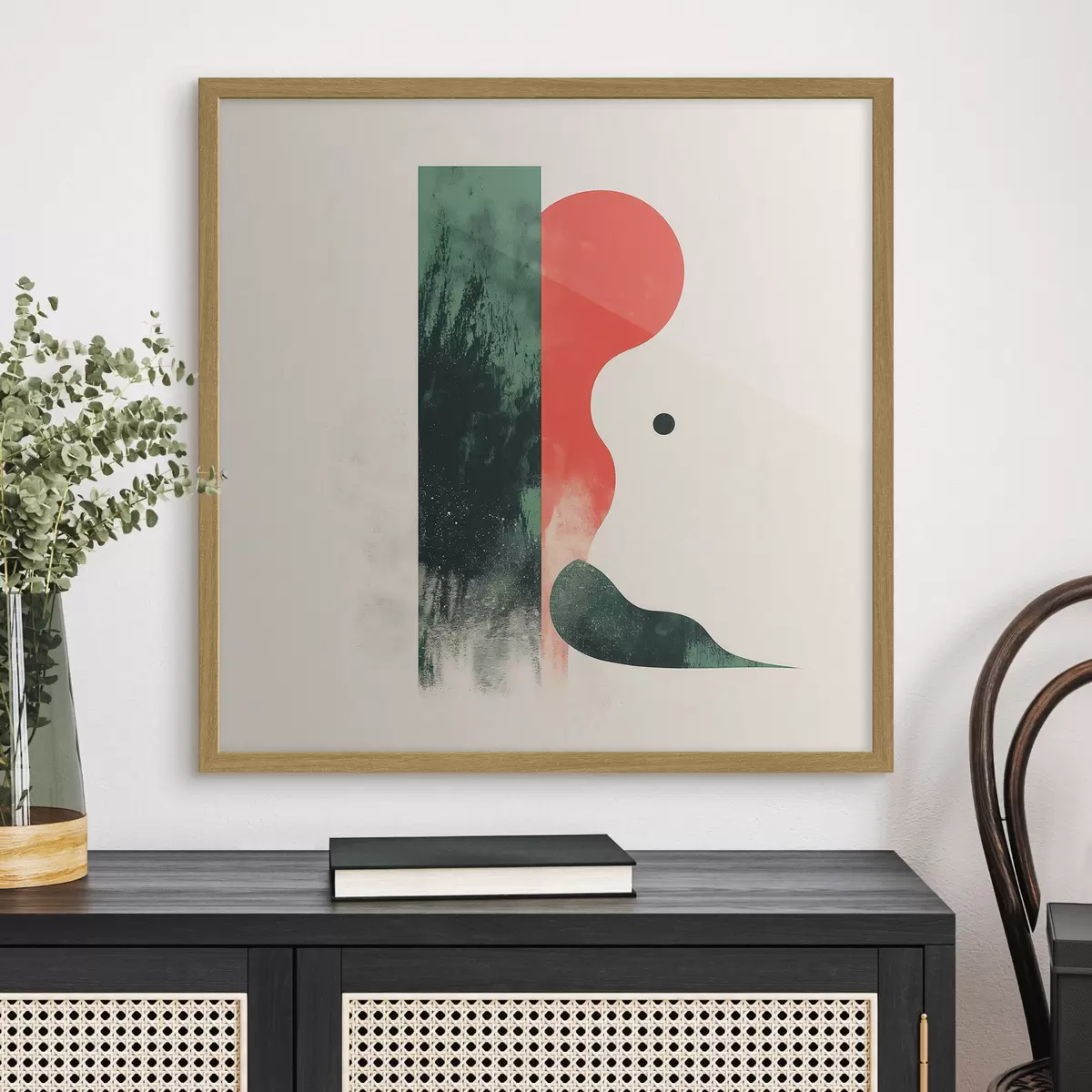 Poster Composizione geometrica contemporanea con figure astratte rosse e verdi f48888