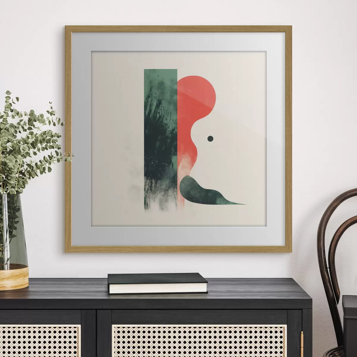 Poster Composizione geometrica contemporanea con figure astratte rosse e verdi f48888