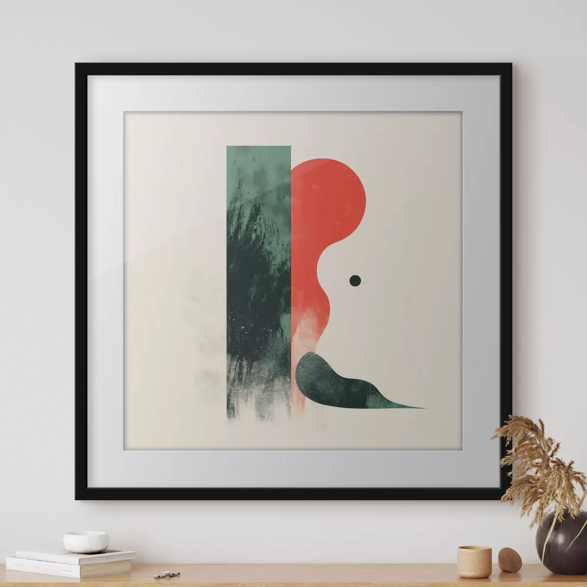 Poster Composizione geometrica contemporanea con figure astratte rosse e verdi f48888