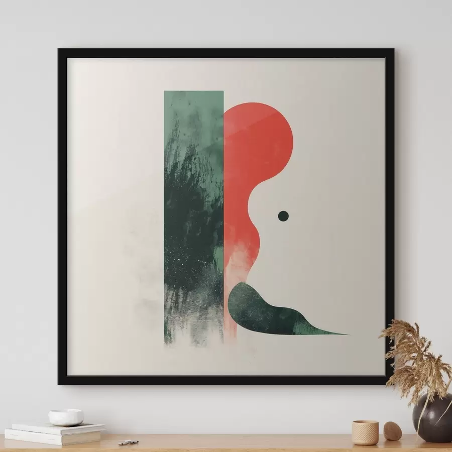 carta da parati Composizione geometrica contemporanea con figure astratte rosse e verdi nr. f48888