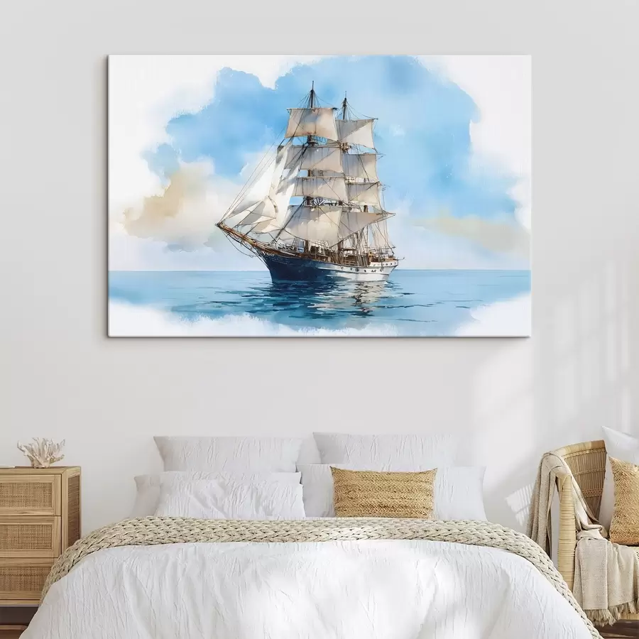 carta da parati Una nave in mare raffigurata in stile acquerello nr. s49421