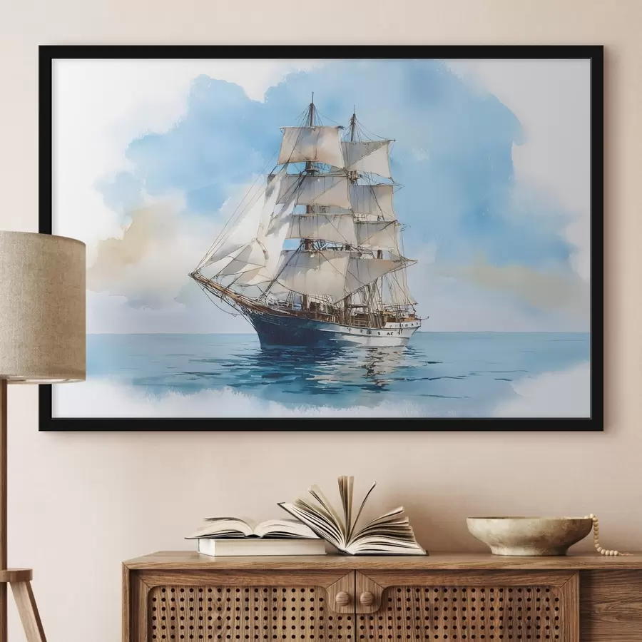 carta da parati Una nave in mare raffigurata in stile acquerello nr. f49421