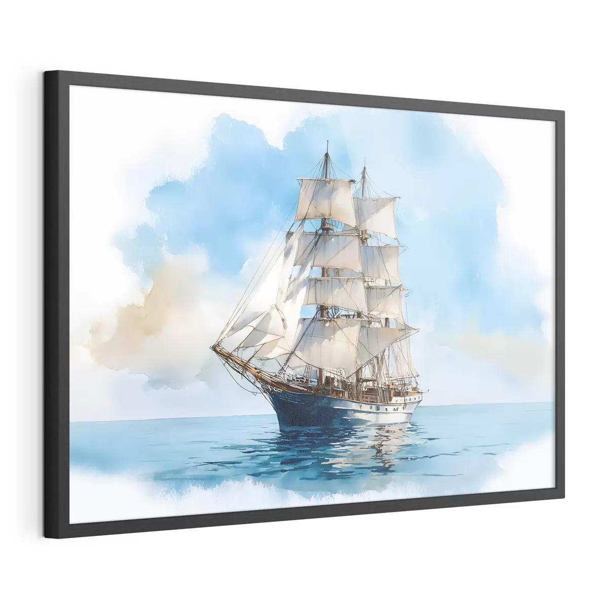 Poster Una nave in mare raffigurata in stile acquerello f49421