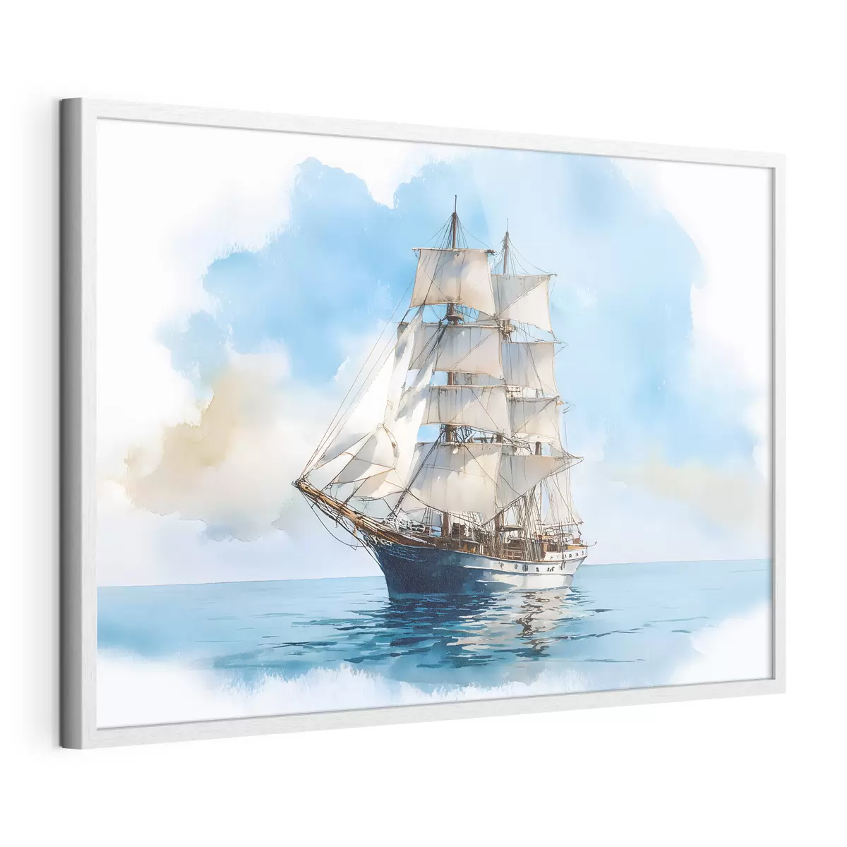 Poster Una nave in mare raffigurata in stile acquerello f49421