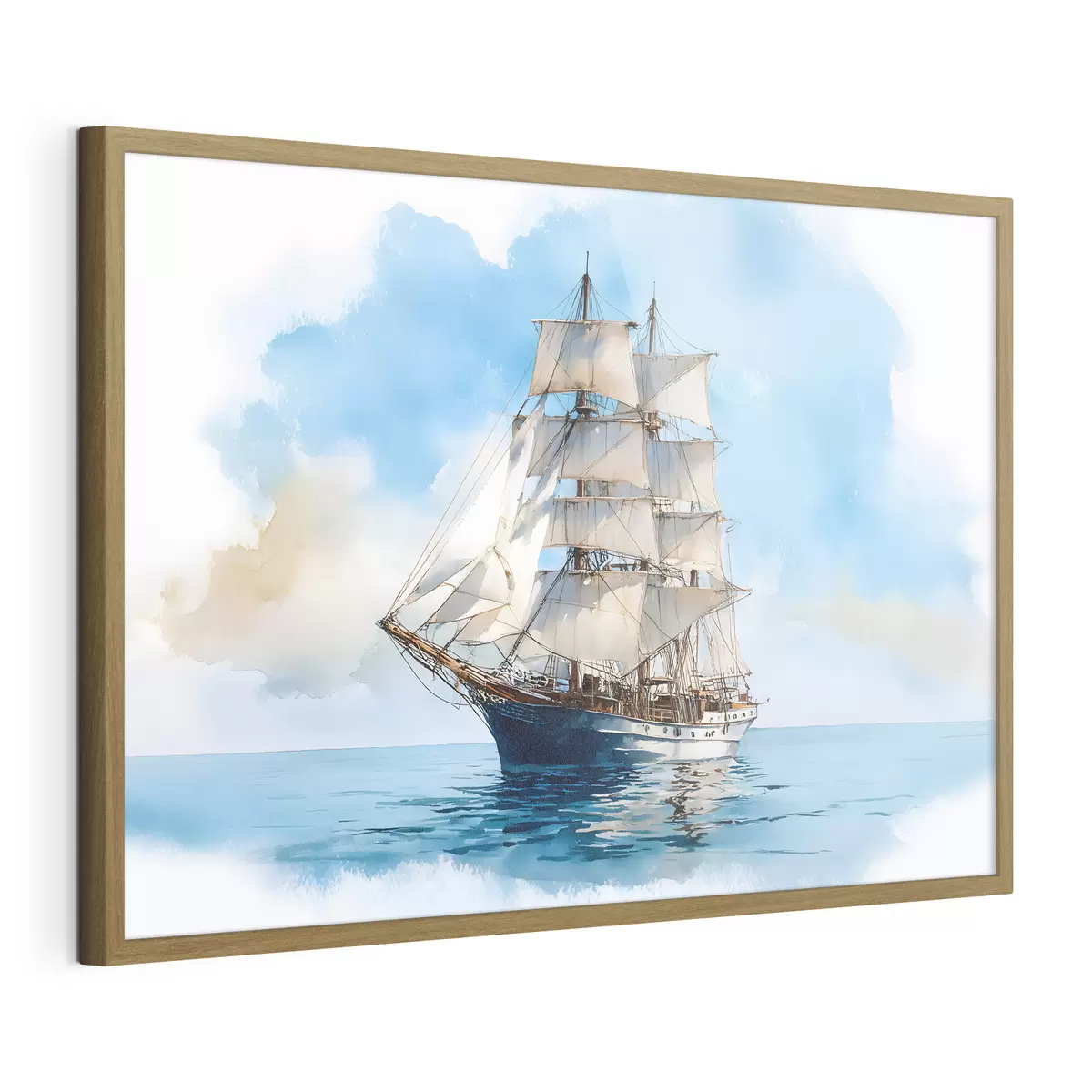 Poster Una nave in mare raffigurata in stile acquerello f49421