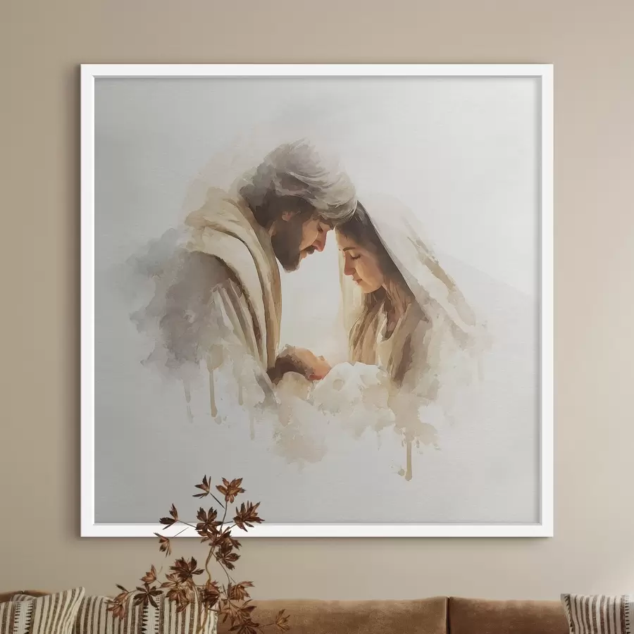 carta da parati La Vergine Maria e Giuseppe con il Bambino, in stile acquerello nr. f49422
