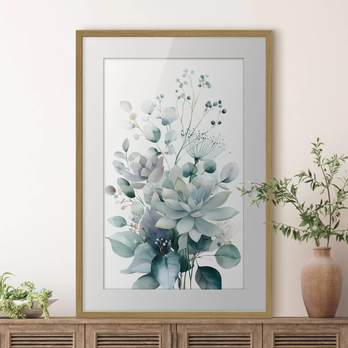 Poster Piante grasse e altre piante, in stile acquerello f49427