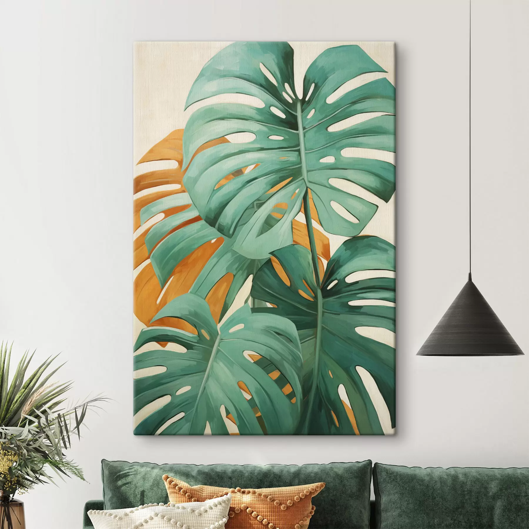 carta da parati Grandi foglie di monstera, opere d'arte minimaliste con texture nr. s49468