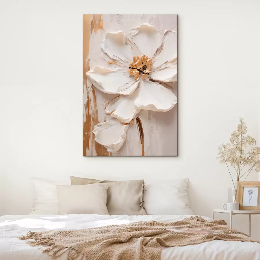carta da parati Fiore bianco in rilievo con petali delicati e sfondo astratto nr. s49486