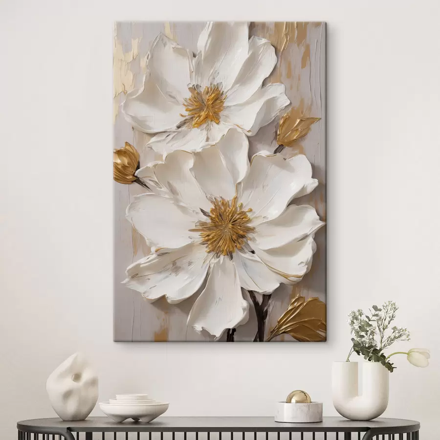 carta da parati Fiori bianchi in rilievo con petali delicati e sfondo astratto nr. s49487
