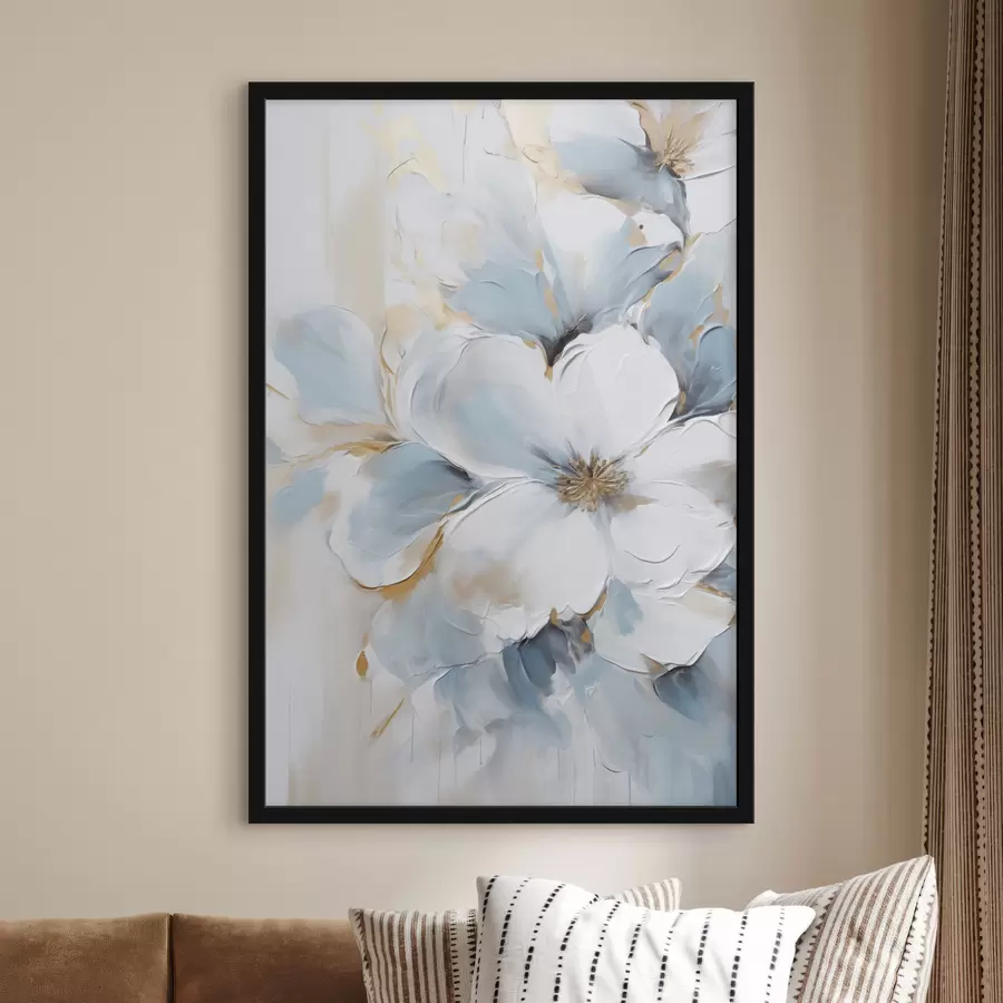 carta da parati Fiori bianchi e azzurri, stile pittorico caratterizzato da pennellate materiche nr. f49462
