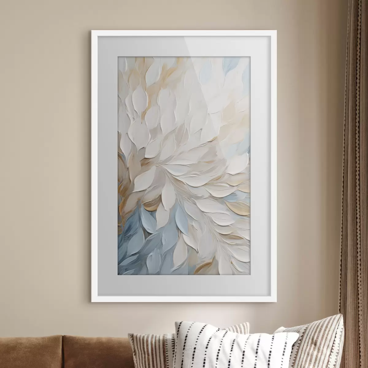 Poster Pittura astratta con texture che imita la tecnica a pennellate nei colori bianco, blu e beige f49464