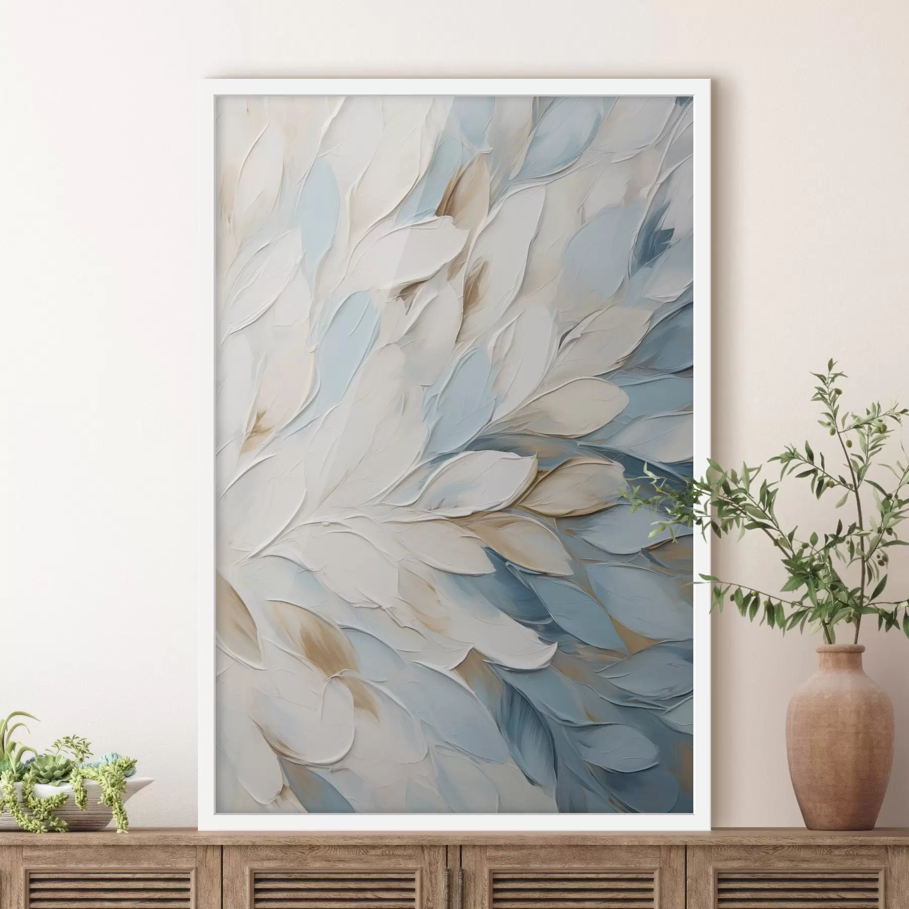 carta da parati Pittura astratta con texture che imita la tecnica a pennellate nei colori bianco, blu e beige nr. f49465