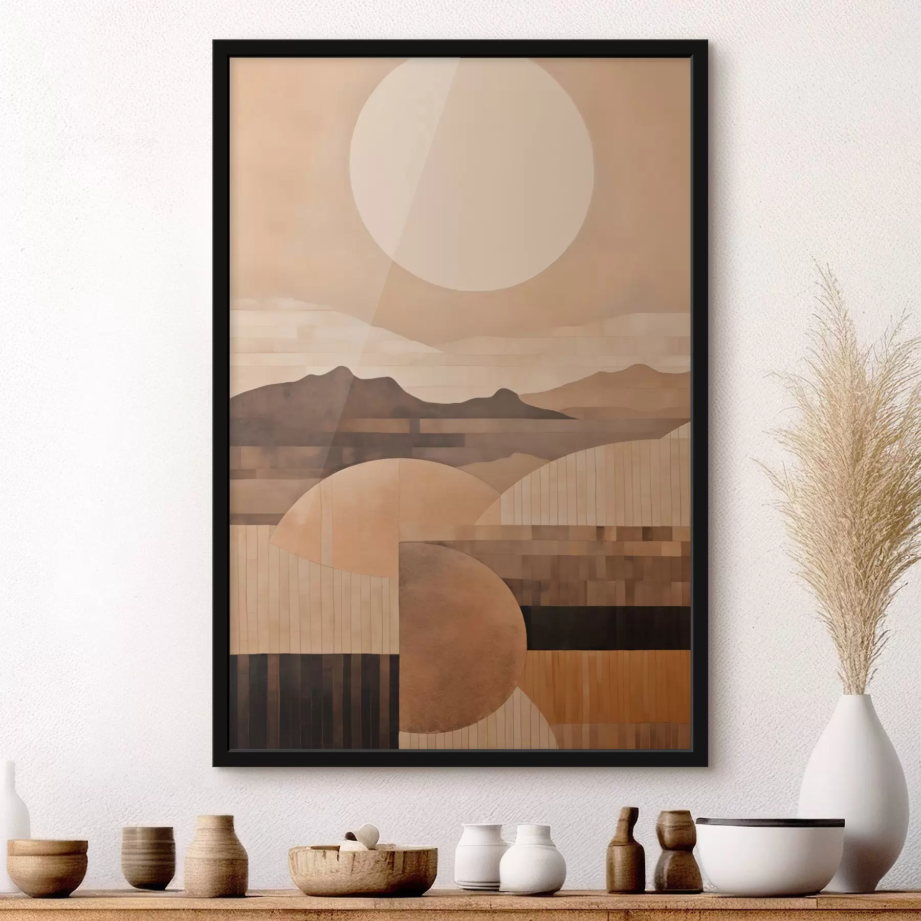 carta da parati Un paesaggio minimalista dalle forme geometriche, con montagne dai toni seppia nr. f49484