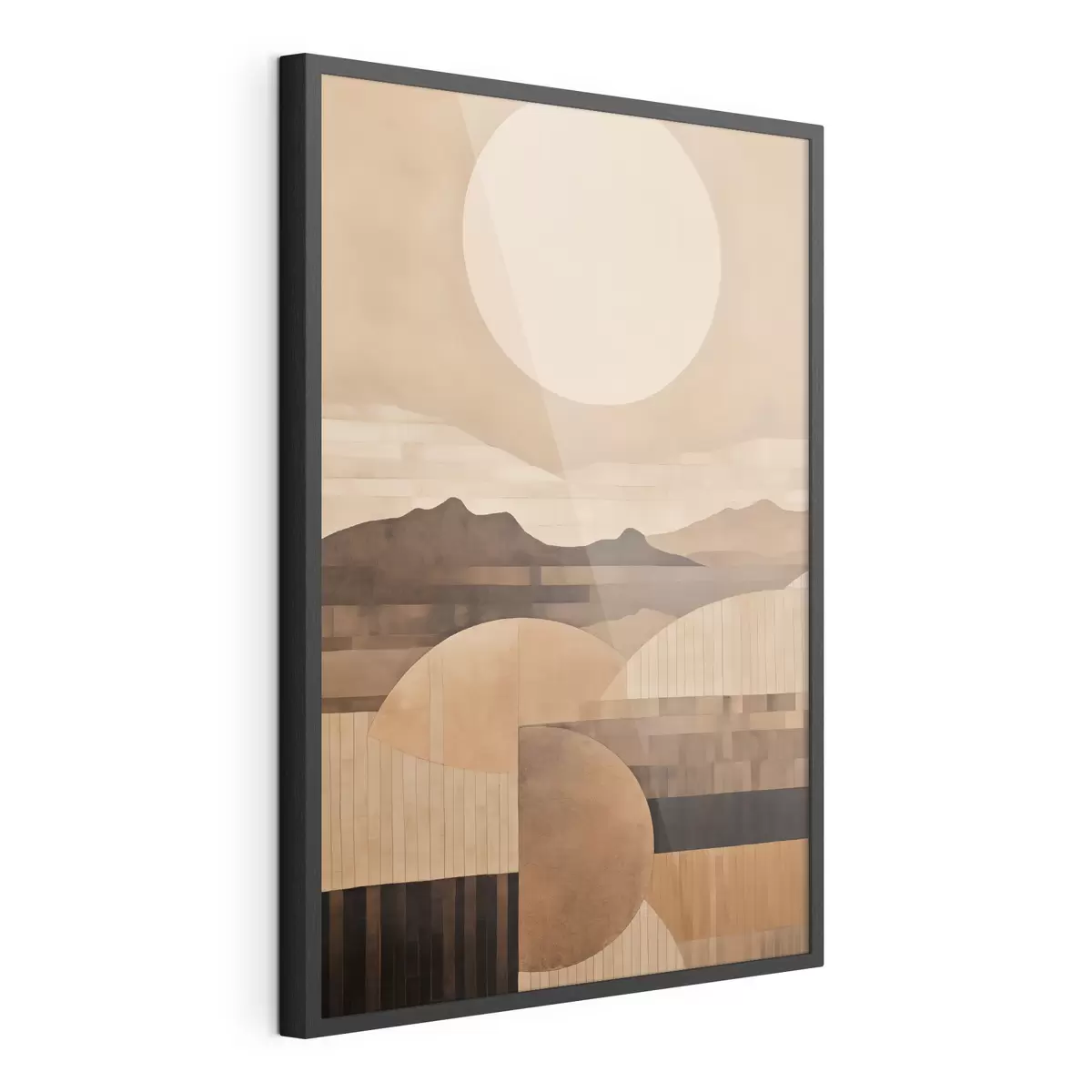 Poster Un paesaggio minimalista dalle forme geometriche, con montagne dai toni seppia f49484