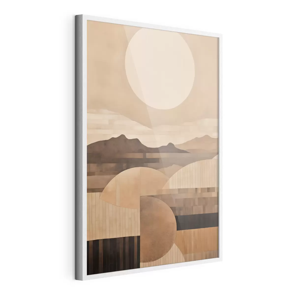 Poster Un paesaggio minimalista dalle forme geometriche, con montagne dai toni seppia f49484