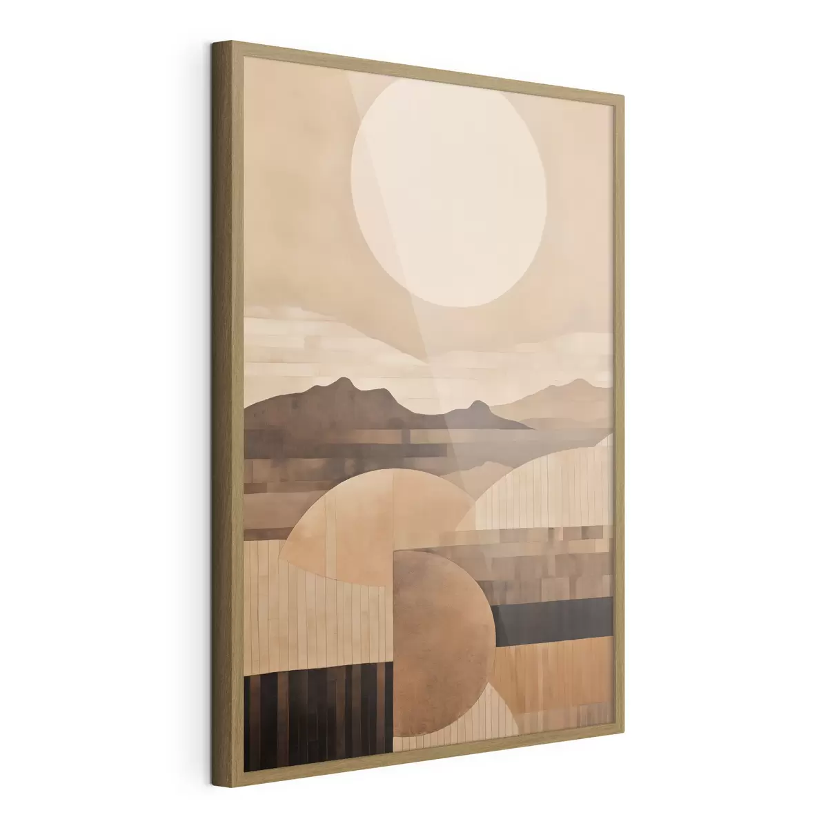 Poster Un paesaggio minimalista dalle forme geometriche, con montagne dai toni seppia f49484