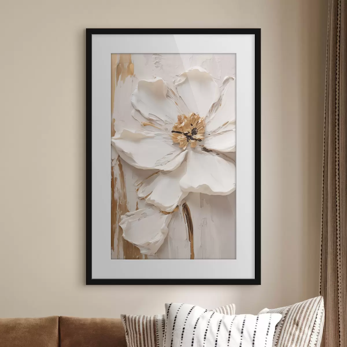 Poster Fiore bianco in rilievo con petali delicati e sfondo astratto f49486