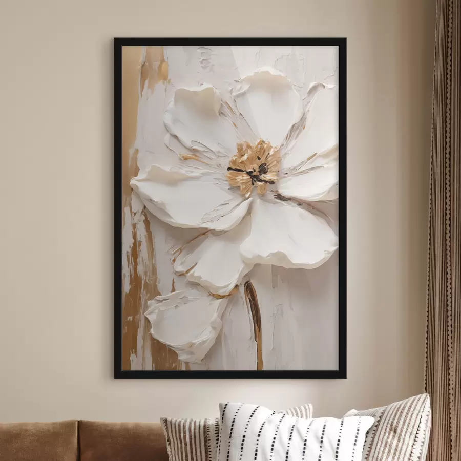 carta da parati Fiore bianco in rilievo con petali delicati e sfondo astratto nr. f49486
