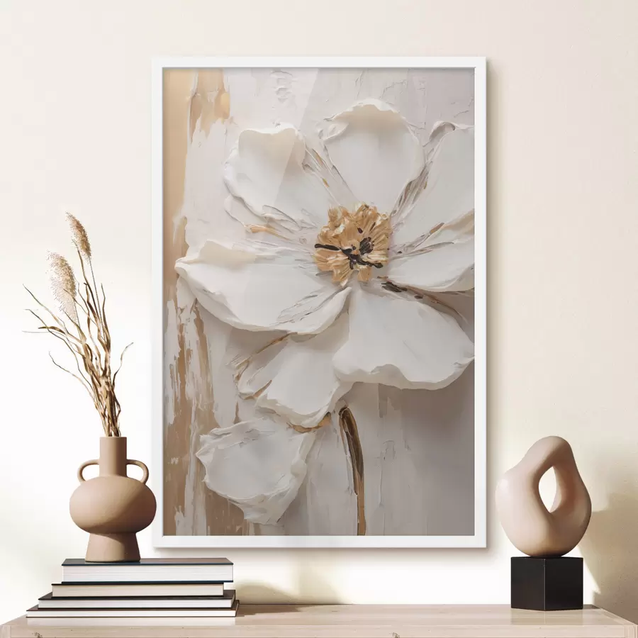 carta da parati Fiore bianco in rilievo con petali delicati e sfondo astratto nr. f49486