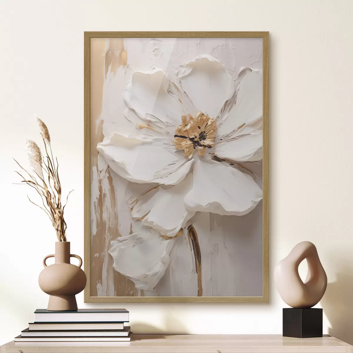 Poster Fiore bianco in rilievo con petali delicati e sfondo astratto f49486