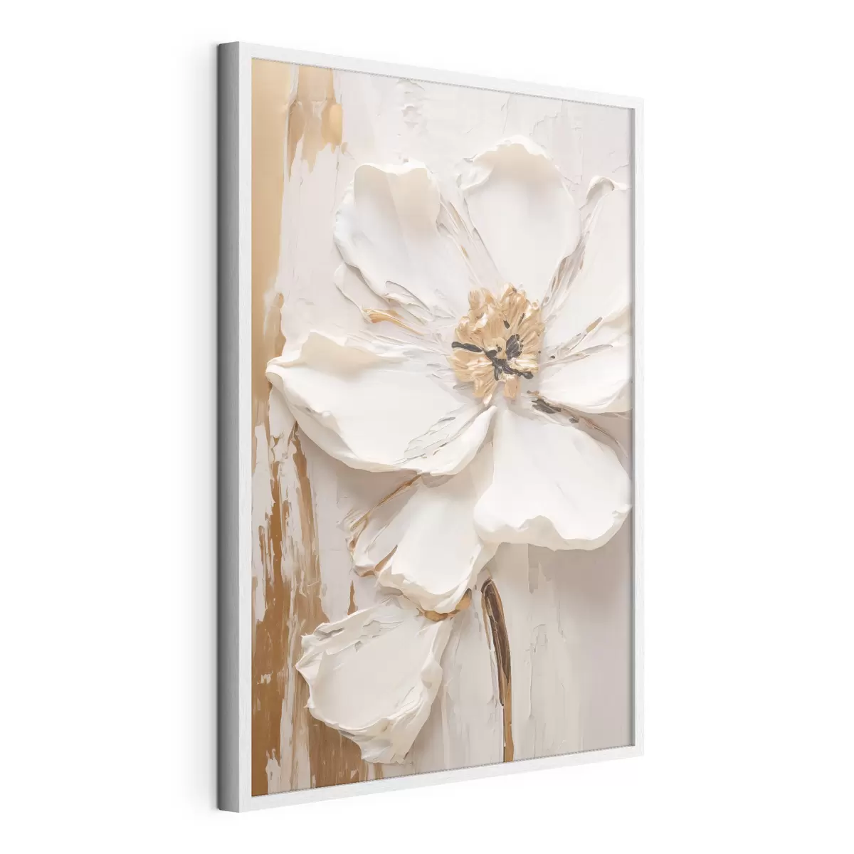 Poster Fiore bianco in rilievo con petali delicati e sfondo astratto f49486