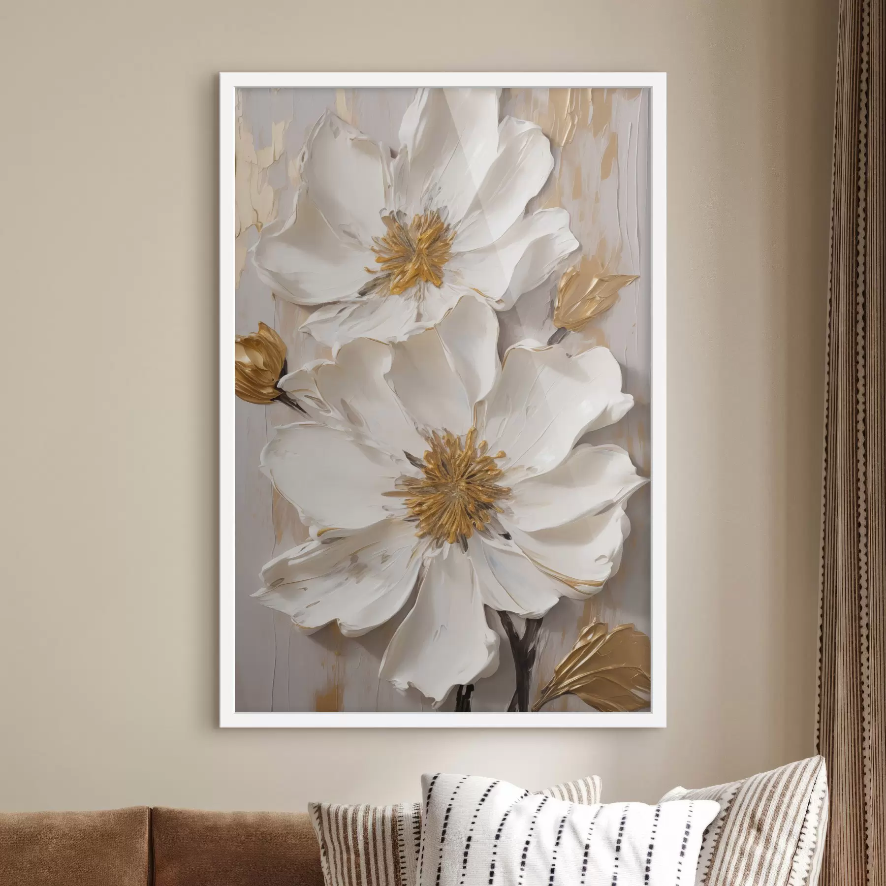 carta da parati Fiori bianchi in rilievo con petali delicati e sfondo astratto nr. f49487