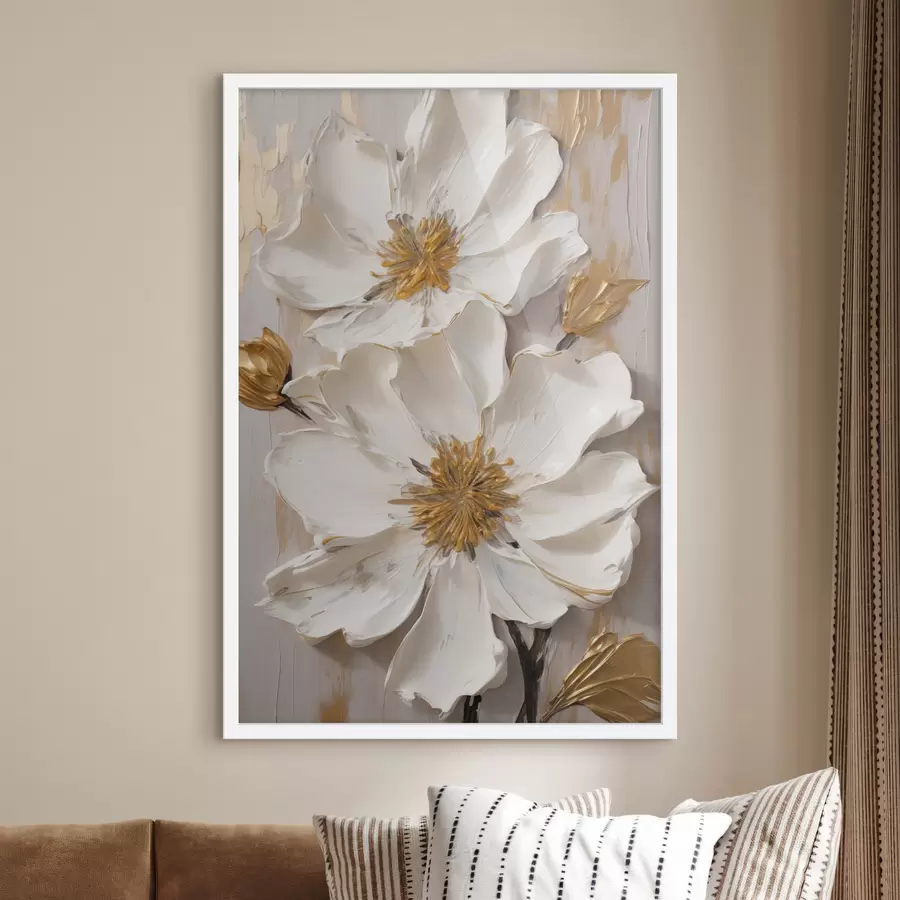 carta da parati Fiori bianchi in rilievo con petali delicati e sfondo astratto nr. f49487