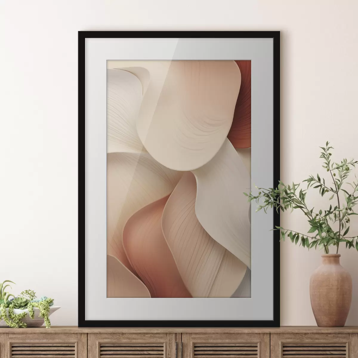 Poster Forme astratte dalle linee morbide e fluide, nei toni del crema e del beige f49488