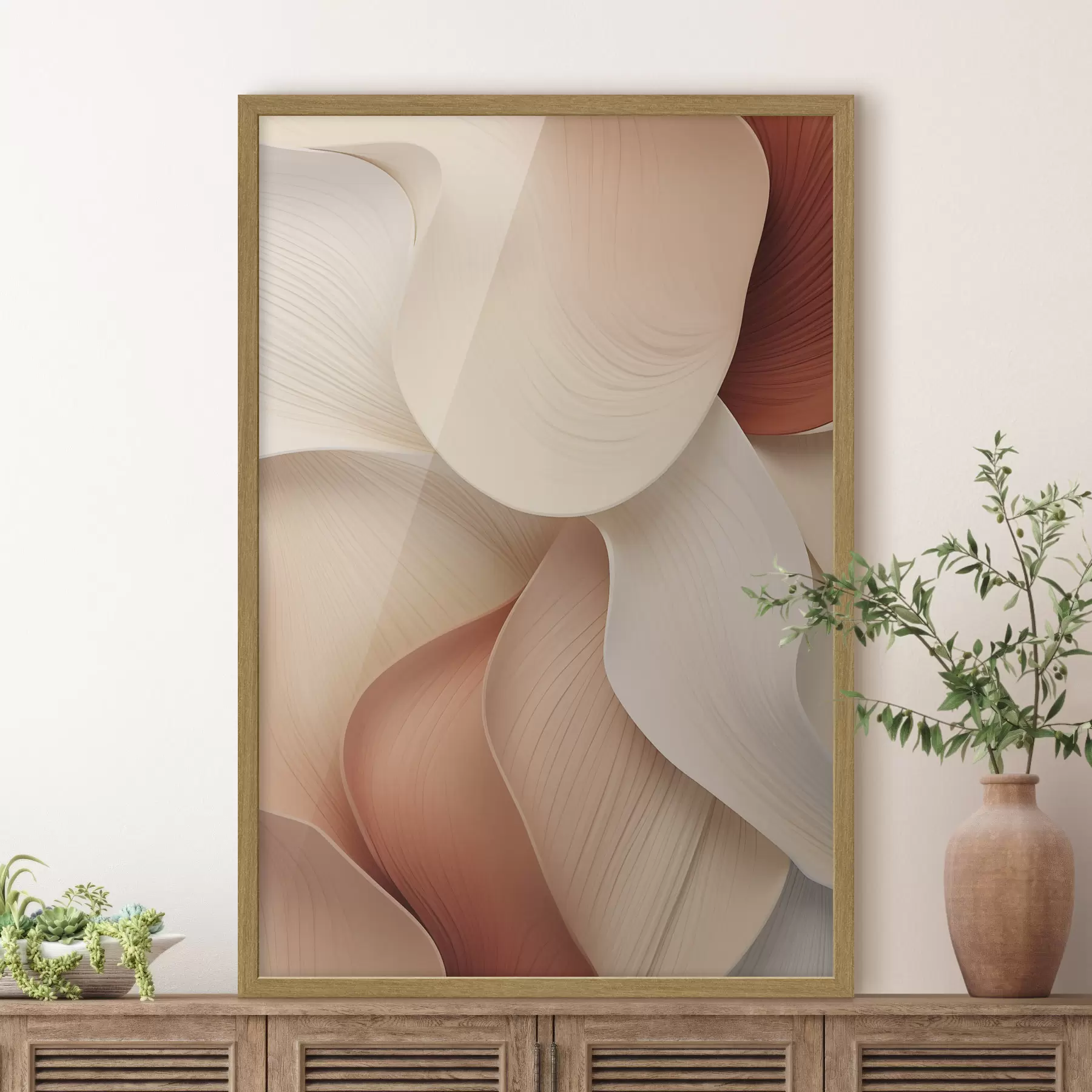 carta da parati Forme astratte dalle linee morbide e fluide, nei toni del crema e del beige nr. f49488