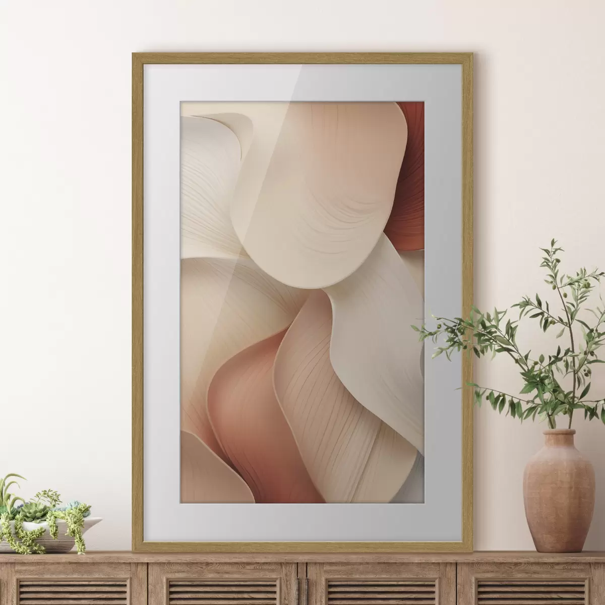 Poster Forme astratte dalle linee morbide e fluide, nei toni del crema e del beige f49488