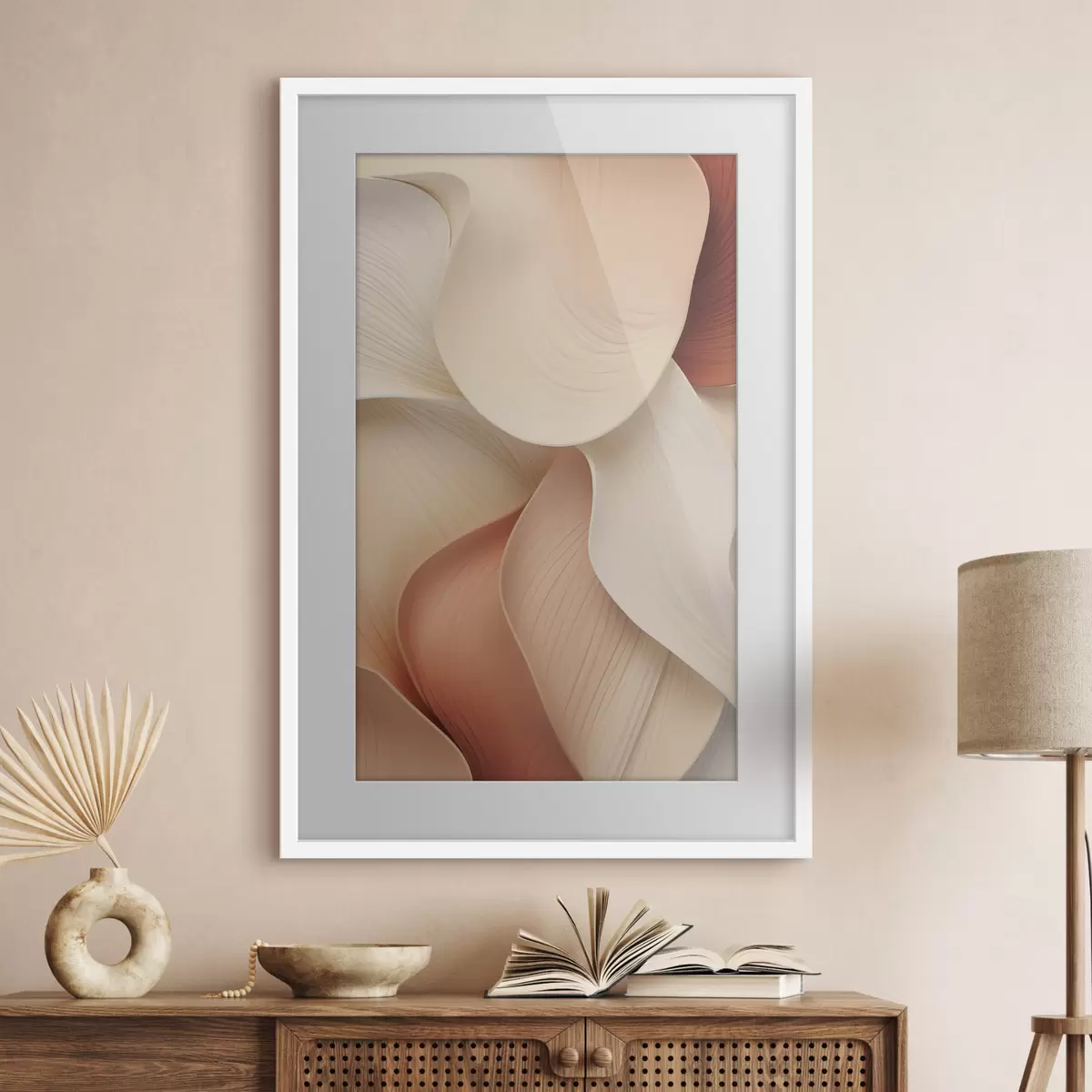 Poster Forme astratte dalle linee morbide e fluide, nei toni del crema e del beige f49488