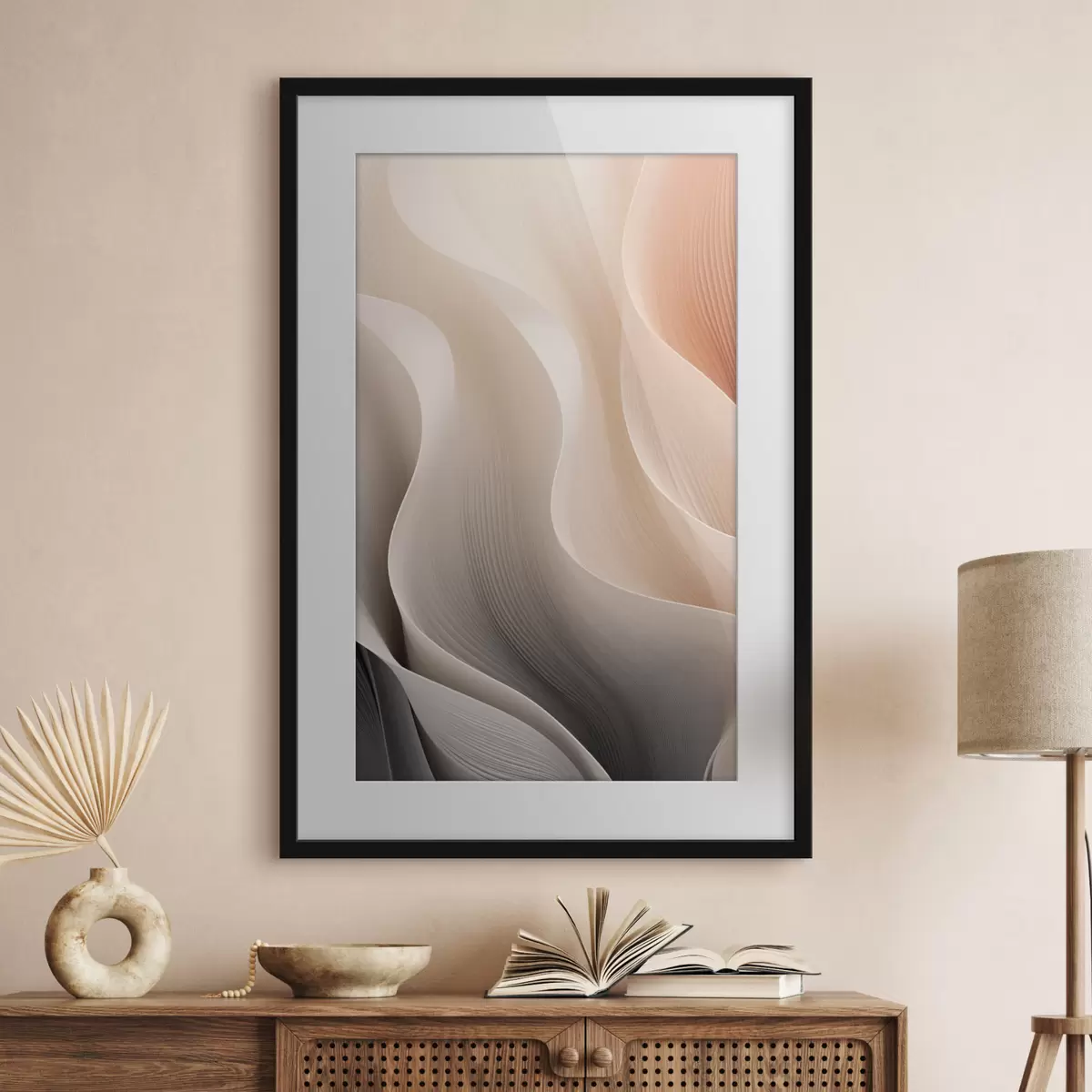 Poster Texture astratte e traslucide nei toni del pesca, del crema e del grigio f49493
