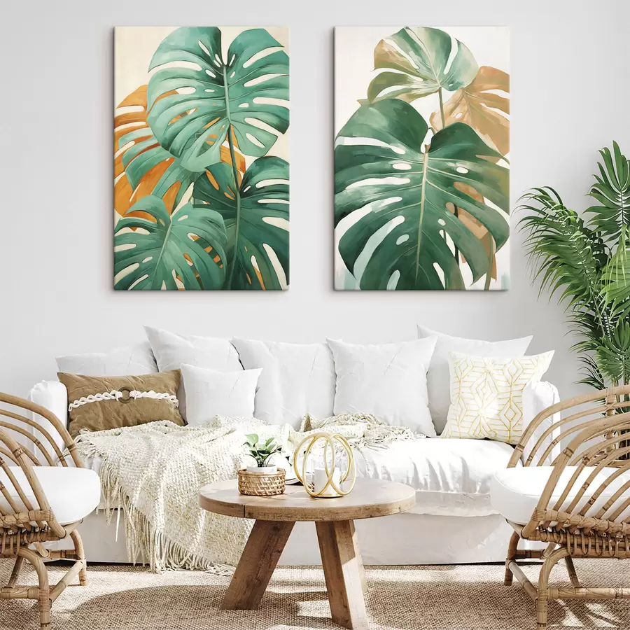 carta da parati Grandi foglie di monstera, opere d'arte minimaliste con texture nr. m30570
