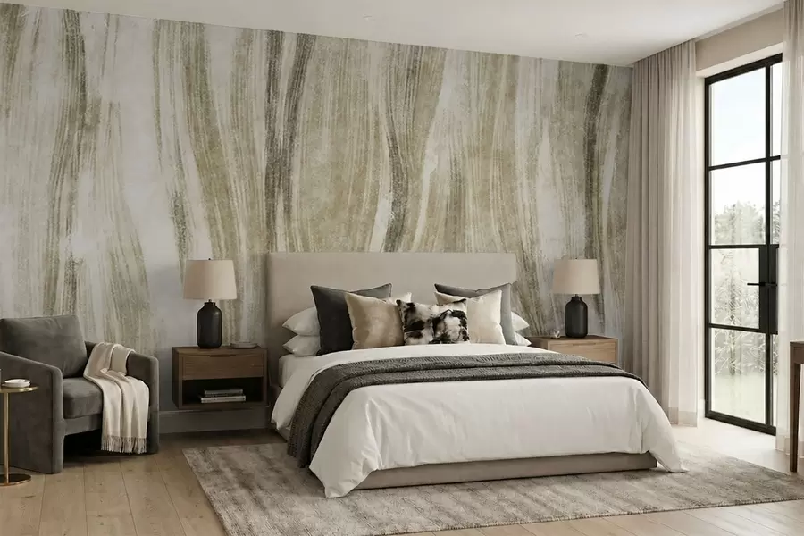 carta da parati Motivo astratto con striature verticali fluide nei toni del grigio-beige nr. w05686v1