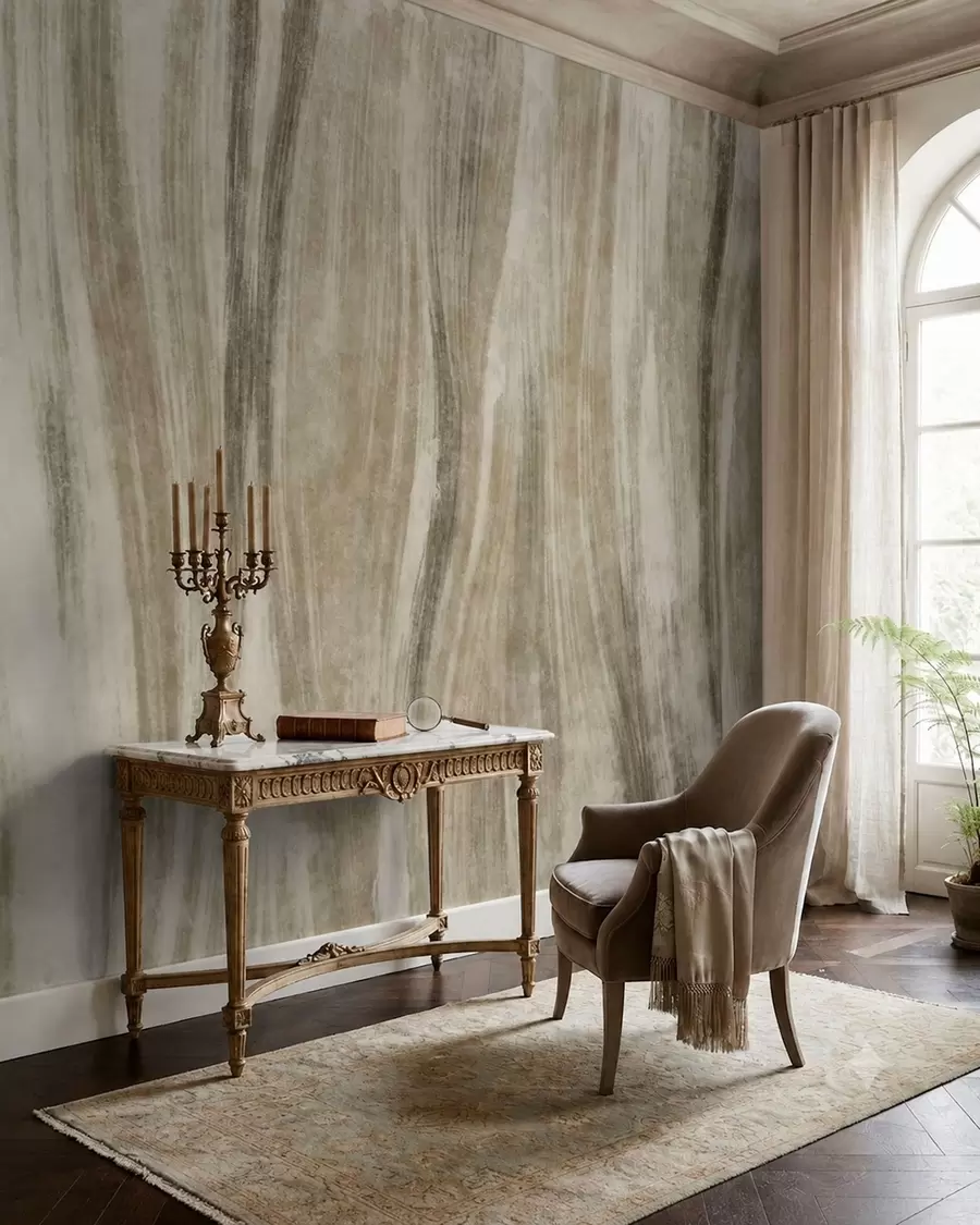 carta da parati Motivo astratto con striature verticali fluide nei toni del grigio-beige nr. w05686v1