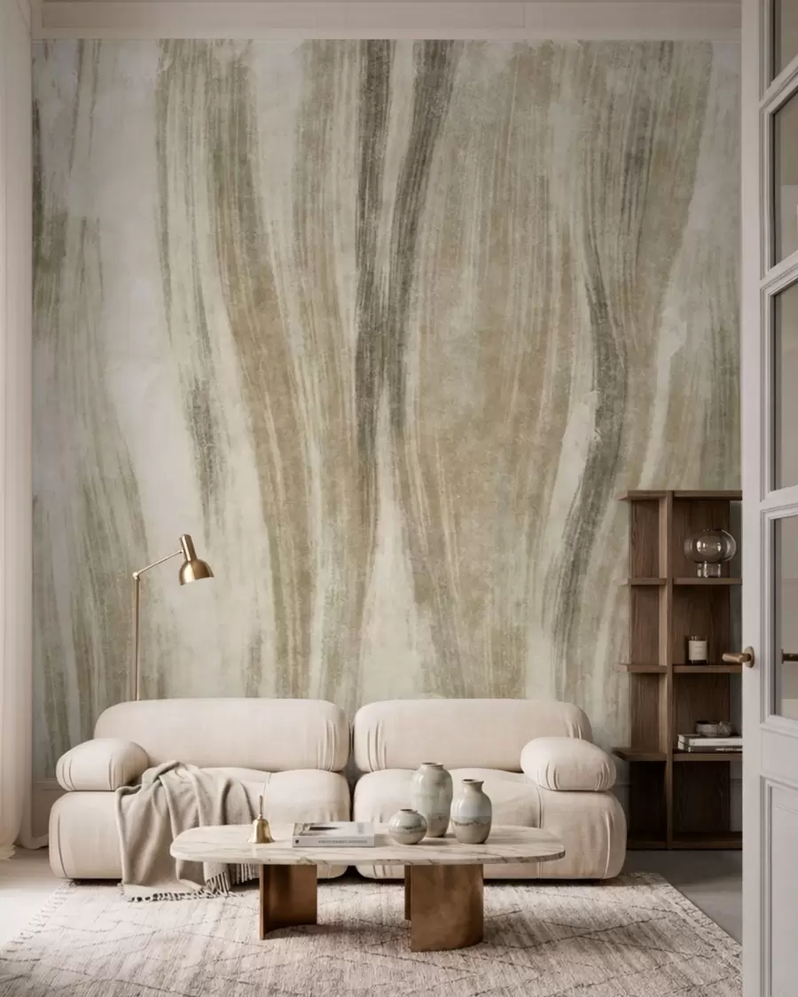 carta da parati Motivo astratto con striature verticali fluide nei toni del grigio-beige nr. w05686v1