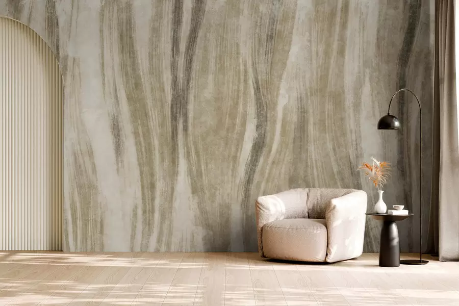 carta da parati Motivo astratto con striature verticali fluide nei toni del grigio-beige nr. w05686v1