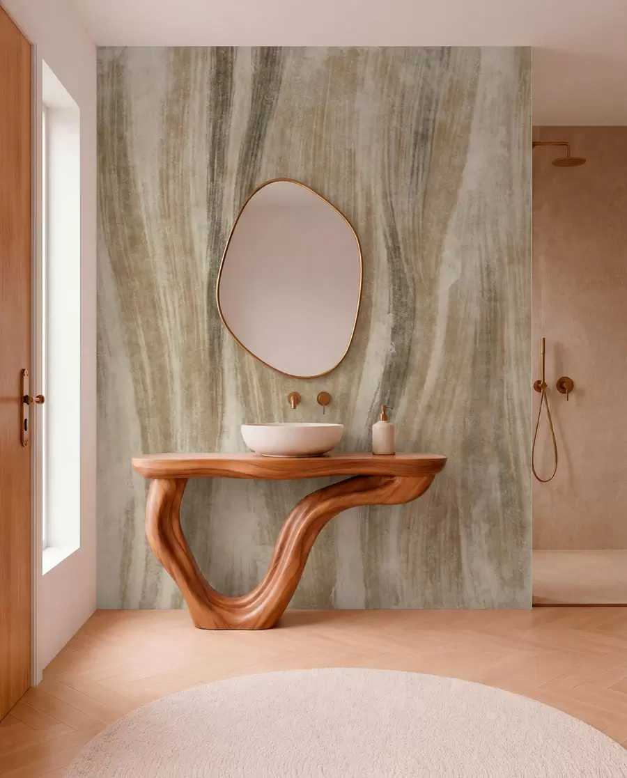 carta da parati Motivo astratto con striature verticali fluide nei toni del grigio-beige nr. w05686v1