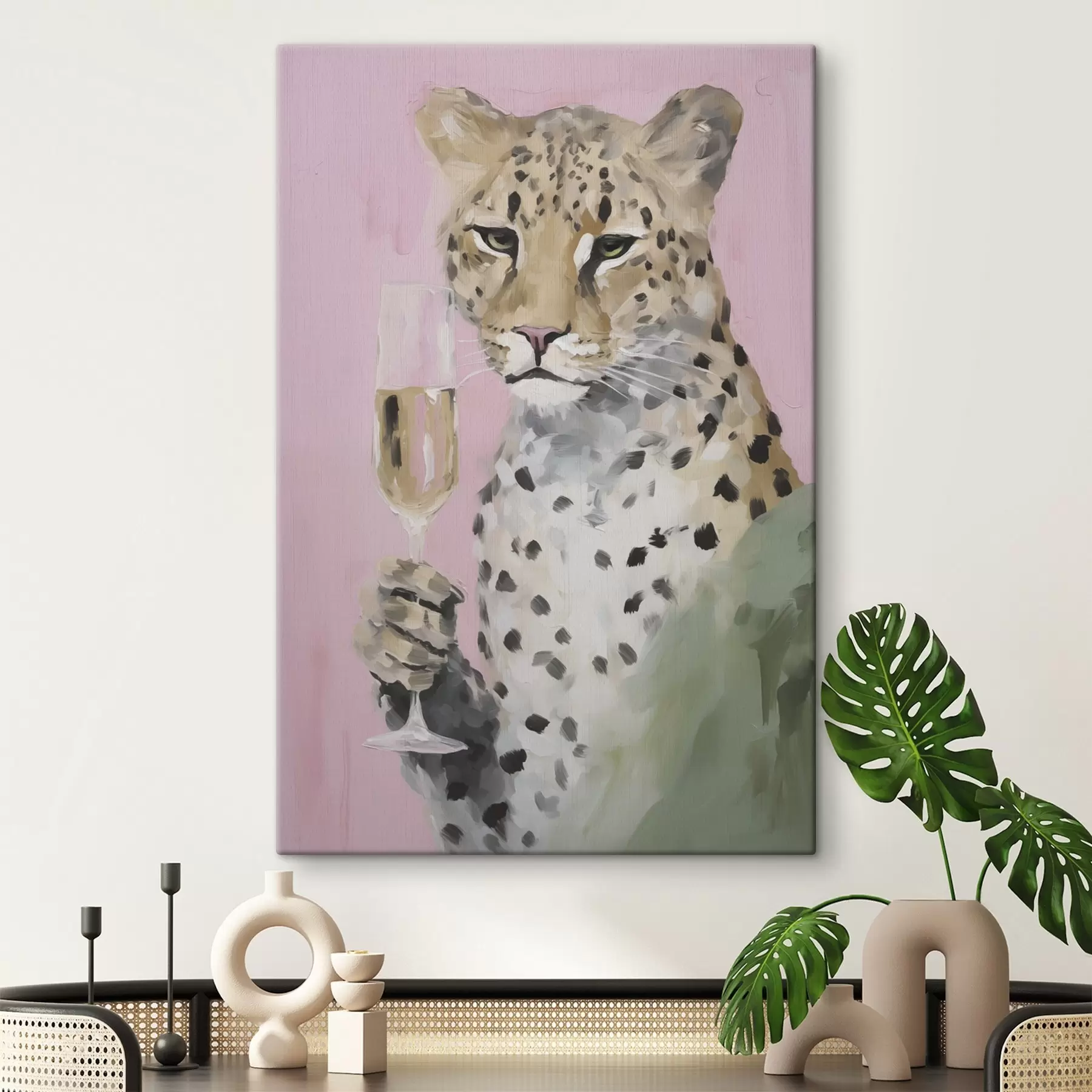carta da parati Dipinto raffigurante un leopardo che regge un bicchiere nr. s49511