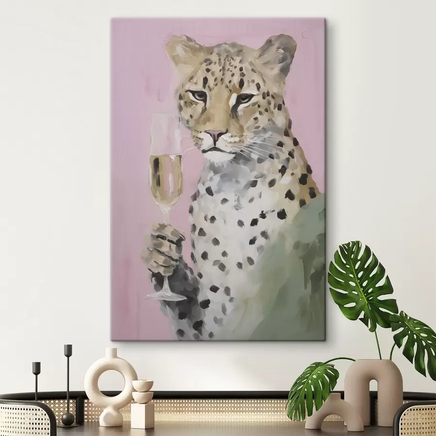 carta da parati Dipinto raffigurante un leopardo che regge un bicchiere nr. s49511