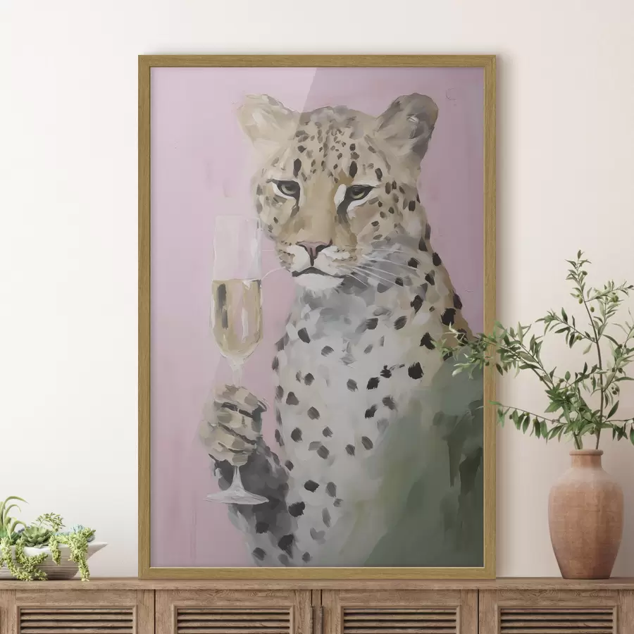 carta da parati Dipinto raffigurante un leopardo che regge un bicchiere nr. f49511