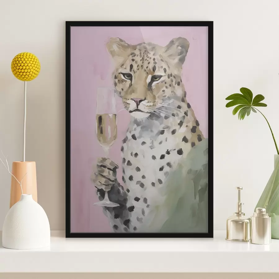 carta da parati Dipinto raffigurante un leopardo che regge un bicchiere nr. f49511