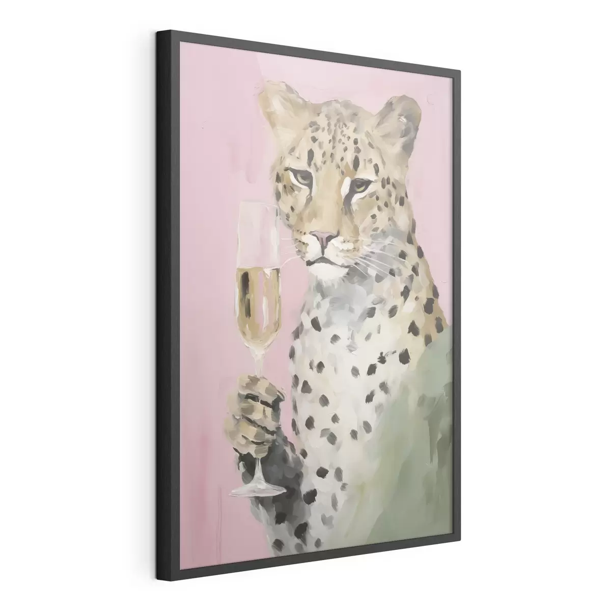 Poster Dipinto raffigurante un leopardo che regge un bicchiere f49511