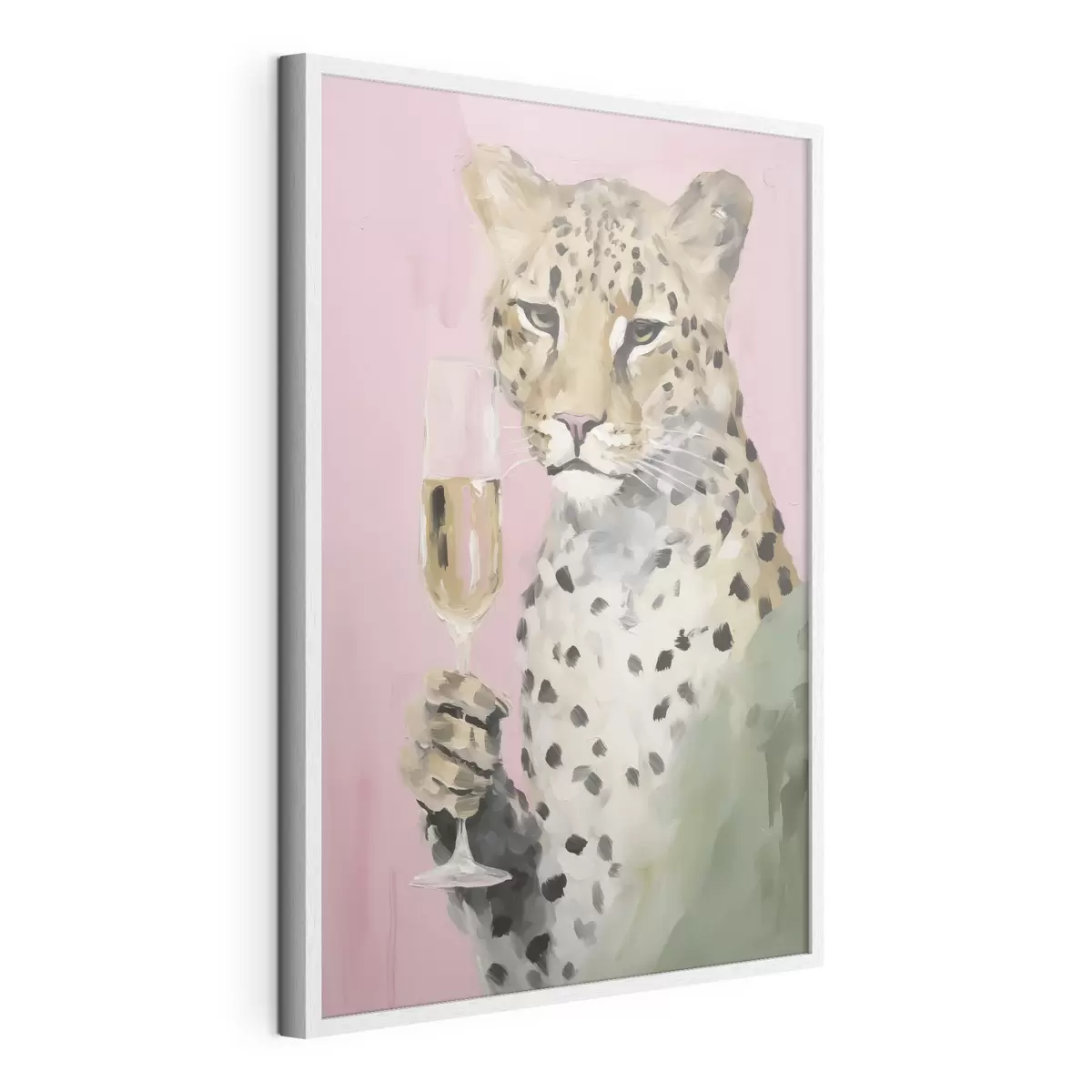 Poster Dipinto raffigurante un leopardo che regge un bicchiere f49511